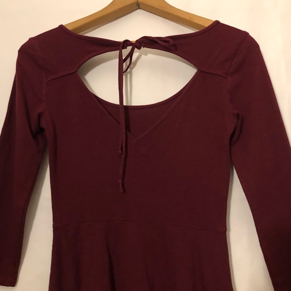 AEO Burgandy Skater Dress Open Tie Back Scoop Neck - Picture 4 of 8
